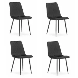 Set 4 scaune stil scandinav, Mercaton, Turin, catifea, metal, negru, 44.5x53x88.5 cm - <p>Set 4 scaune stil scandinav, Artool, Turin, catifea, metal, negru, 44.5x53x88.5 cm Caracteristici: Se distinge printr-un sezut moale, matlasat, care asigura confortul. Tapiteria din catifea cu tesatura ofera un look elegant si este foarte fina la atingere.Picioarele inalte si solide din metal sunt responsabile de stabilitatea perfecta si de rezistenta in timp.Scaunul se va integra intr-un ambient cu decor modern, fie ca vorbim despre o zona de asteptare, un living sau chiar o bucatarie.De asemenea, acest scaun are o rezistenta sporita la zgarieturi sau deterioriari, astfel ca este potrivit in orice casa, inclusiv cele in care exista animale de companie. Specificatii: Material sezut: catifeaMaterial picioare: metalCuloare: negruLatime: 44.5 cmAdancime: 53 cmInaltime: 88.5 cmInaltime sezut: 48.5 cmAdancime sezut: 40 cmLatime sezut: 44.5 cmInaltime spatar: 40 cmGreutate: 4.2 kgGreutate maxima suportata: 120 kg</p>