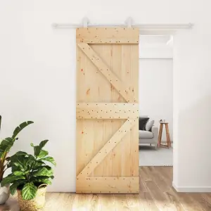 Ușă glisantă cu set de feronerie 80x210 cm, lemn masiv de pin - Această ușă glisantă din lemn masiv de pin este proiectată pentru a îmbogăți zona de intrare a casei dvs. și, de asemenea, pentru o securitate mai bun...