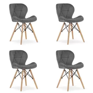 Set 4 scaune stil scandinav, Mercaton, Lago Velvet, catifea, lemn, gri, 47x36x73.5 cm - 