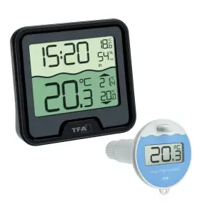 Termometru si higrometru digital de camera cu senzor wireless pentru piscina MARBELLA, negru, TFA 30.3066.01 - 