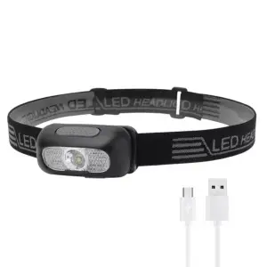 Lanterna de cap cu LED reincarcabila prin USB, cu senzor de miscare portabil, pentru camping, pescuit, alergare, neagra - 