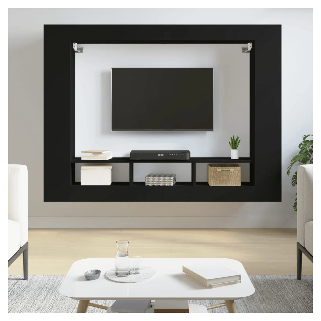 Comodă TV, negru, 152x22x113 cm, lemn prelucrat - Având un design modern, dar practic, această comodă TV robustă va fi un punct de atracție central al camerei dvs. Material durabil: Lemnul prelucrat e...