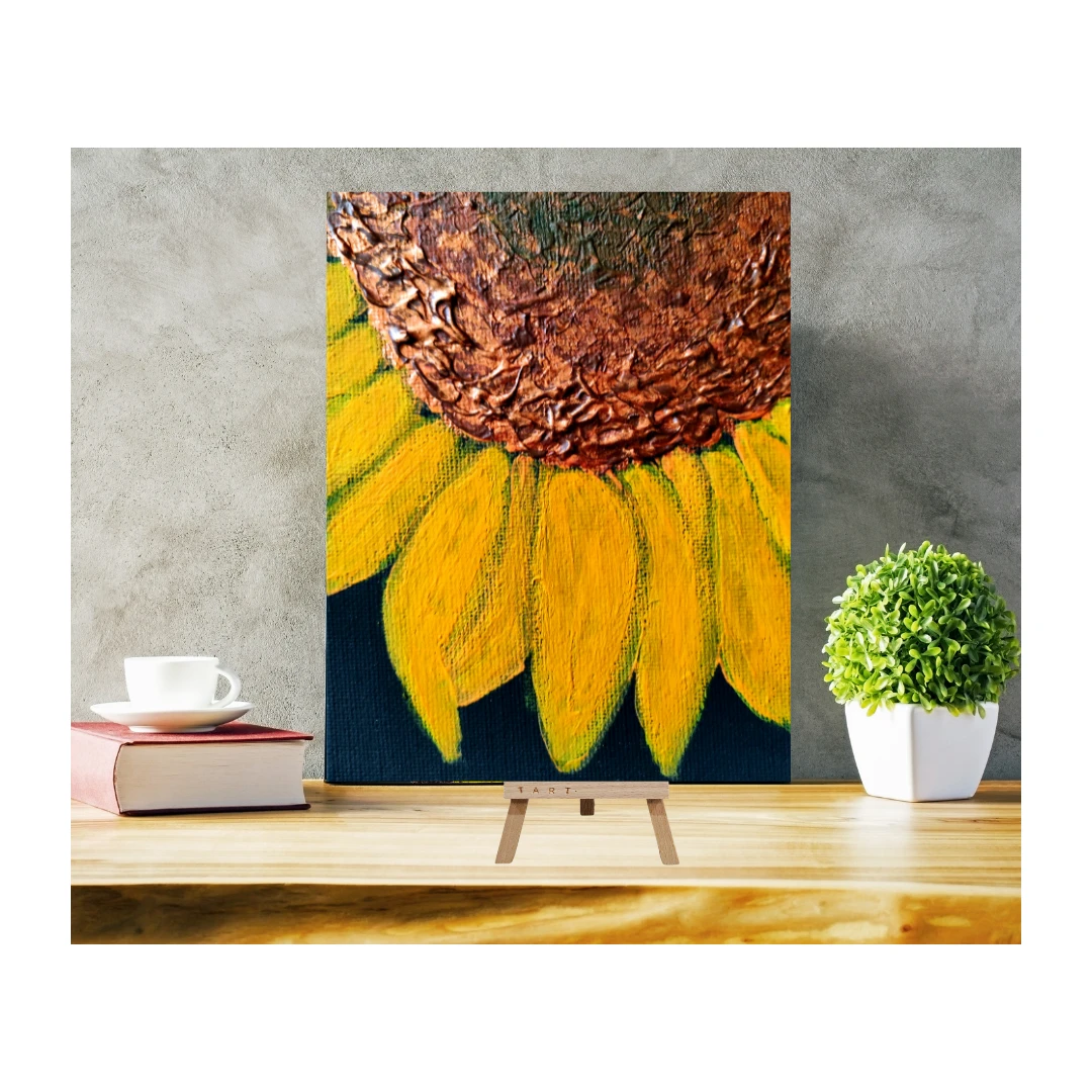 Tablou canvas Floarea soarelui, 18x12cm -in relief, cu accente aramii ( produs unicat) - 