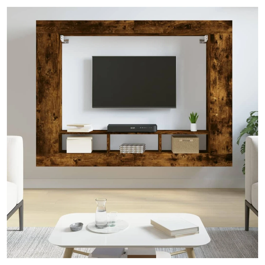 Dulap TV, stejar fumuriu, 152x22x113 cm, lemn prelucrat - Având un design modern, dar practic, această comodă TV robustă va fi un punct de atracție central al camerei dvs. Material durabil: Lemnul prelucrat e...