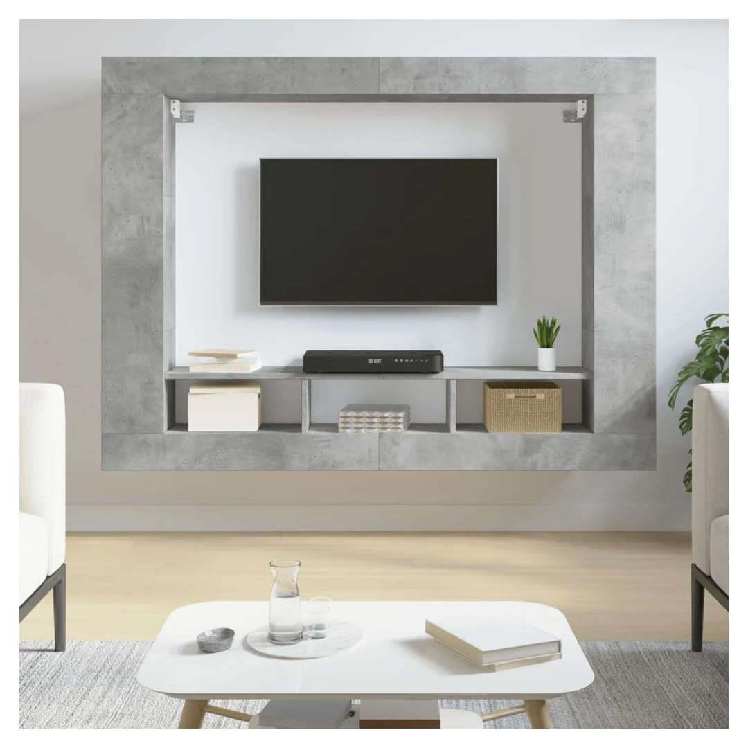 Comodă TV, gri beton, 152x22x113 cm, lemn prelucrat - Având un design modern, dar practic, această comodă TV robustă va fi un punct de atracție central al camerei dvs. Material durabil: Lemnul prelucrat e...