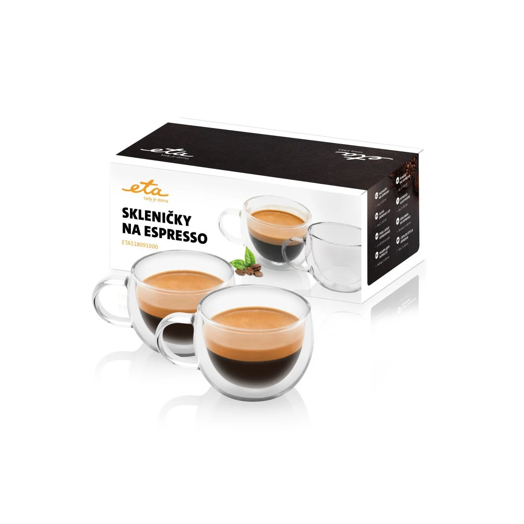 Set 2 cesti pentru espresso ETA 5180 91000, 80 ml, pereti dubli din sticla - 