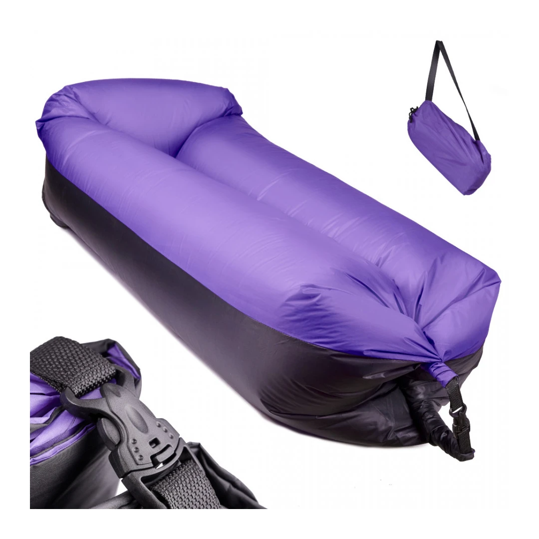 Saltea Autogonflabila "Lazy Bag" tip sezlong, 185 x 70cm, culoare Negru-Violet, - 