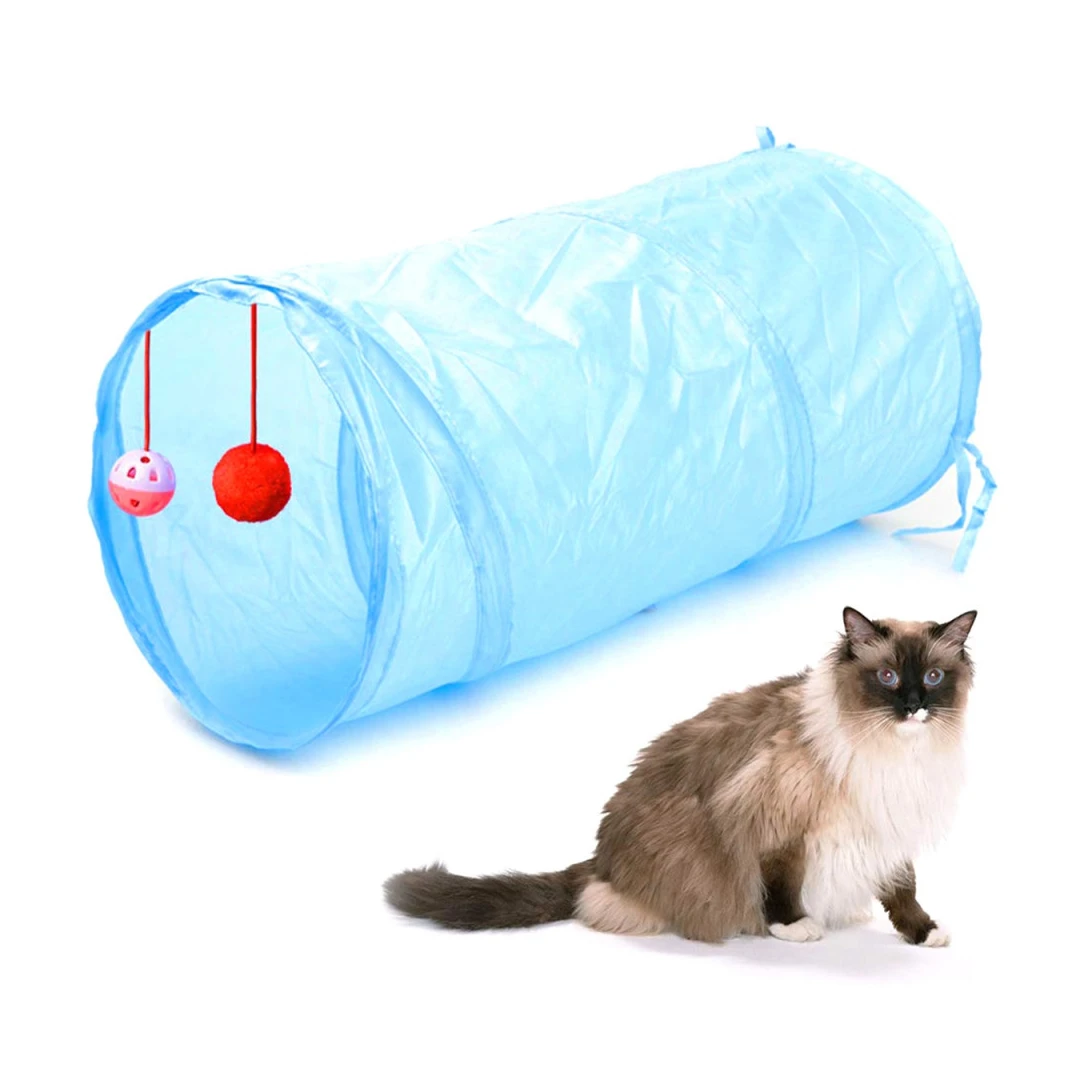 Jucarie pentru pisica de tip Tunel, lungime 50 cm, culoare albastru - 
