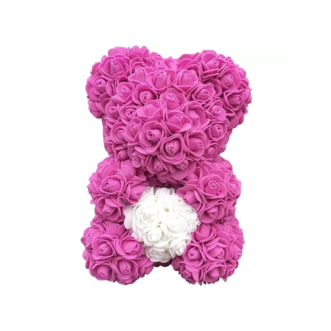 Ursulet din trandafiri in cutie, 25 cm, Gonga® Roz/Alb - 