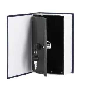 Seif, caseta valori, cutie metalica cu cheie, portabila, tip carte, albastru, 20x6.5x26.5 cm, Springos - 