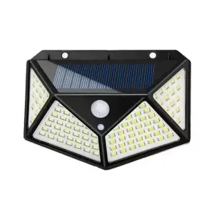 Lampa solara de perete IdeallStore®, Bright Night, 100 LEDuri, senzor de miscare, plastic, negru - 