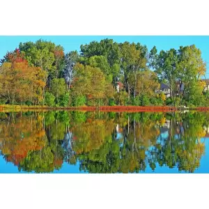 Tablou Canvas, Reflexii pe lac, 90 x 60 cm, Rama lemn, Multicolor - 