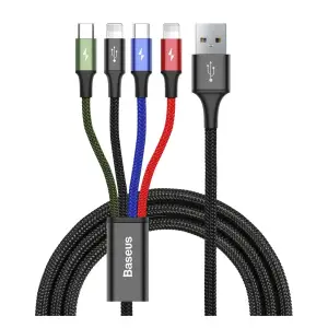 Cablu Date si Incarcare Baseus USB - USB Type-C / MicroUSB / 2 x tip Lightning, 1.2 m, 3.5A, Rapid, CA1T4-C01, Negru - 