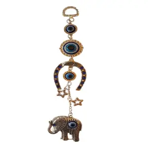 Amuleta Feng Shui pentru protectie si noroc, Potcoava cu elefant si Ochiul lui Horus, Argintiu, 21 cm, BFL092 - 