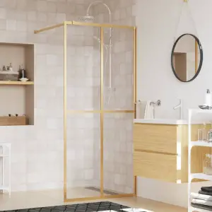 Paravan duș walk-in, auriu, 100x195 cm, sticlă ESG transparentă - Aduceți un aspect proaspăt în estetica băii dumneavoastră, cu acest perete de duș walk-in modern, cu sticlă ESG! Material premium: Paravanul de duș es...
