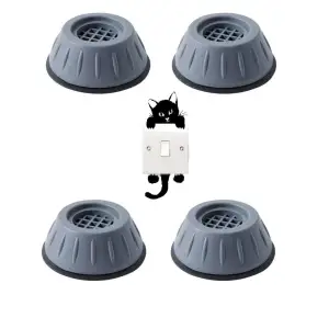 Set de 4 picioare anti-zgomot si antiderapante, suporti amortizare vibratii masina de spalat, amortizoare uscator de rufe, frigider + Sticker decorativ pentru intrerupator - 