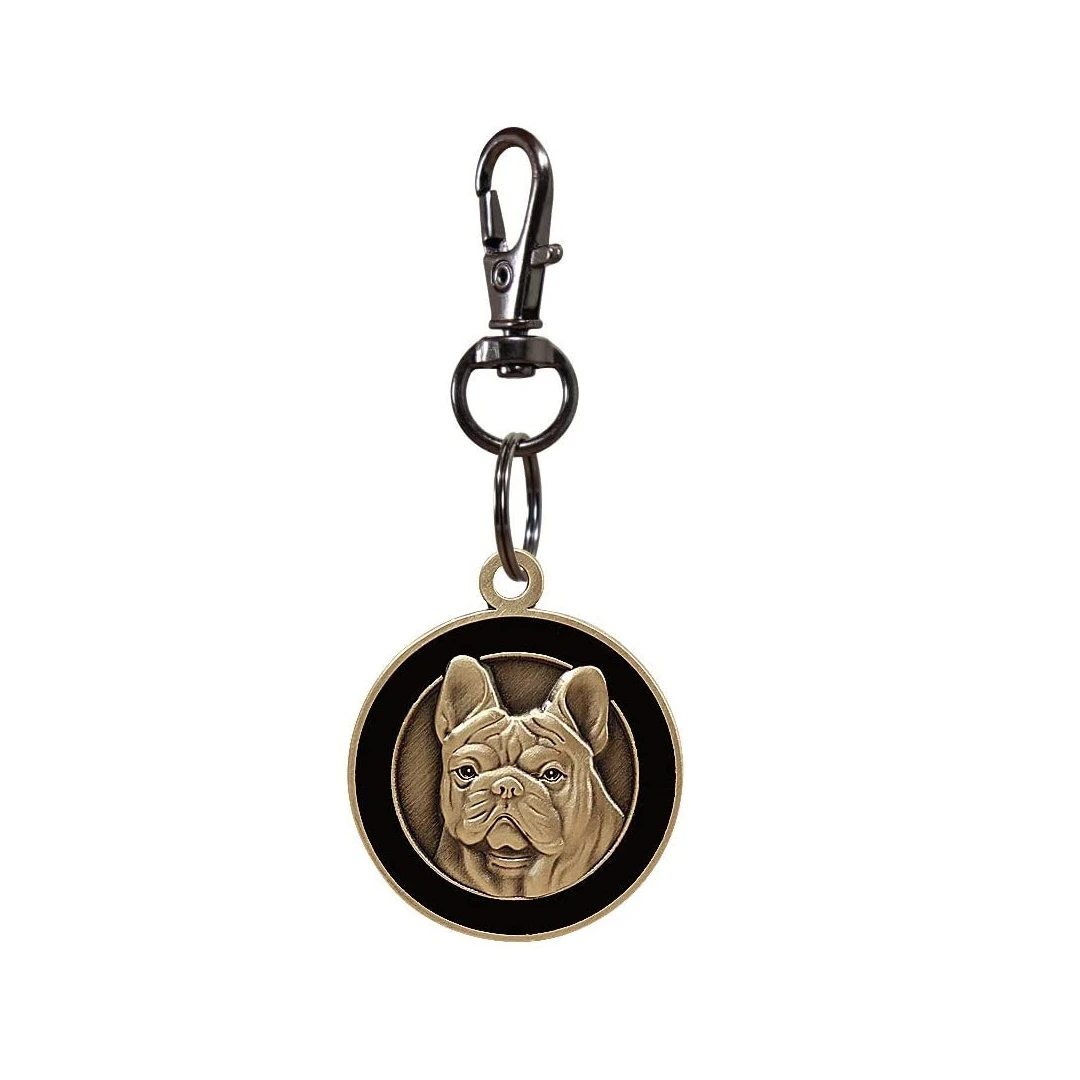 Medalion personalizat, bulldog, gravat cu numele, numarul de telefon si adresa 3 cm - 