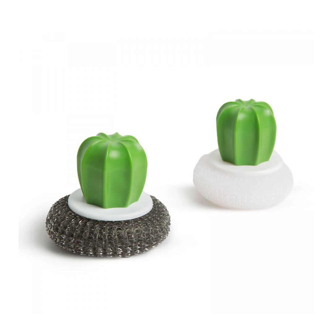 Set burete de spalat vase din fibre de otel/plastic - 2 buc. - model cactus - - 
