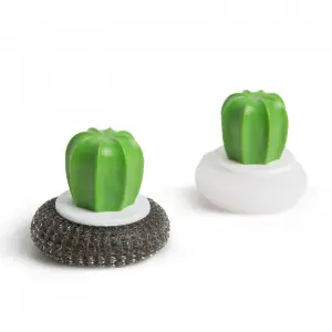 Set burete de spalat vase din fibre de otel/plastic - 2 buc. - model cactus - - 