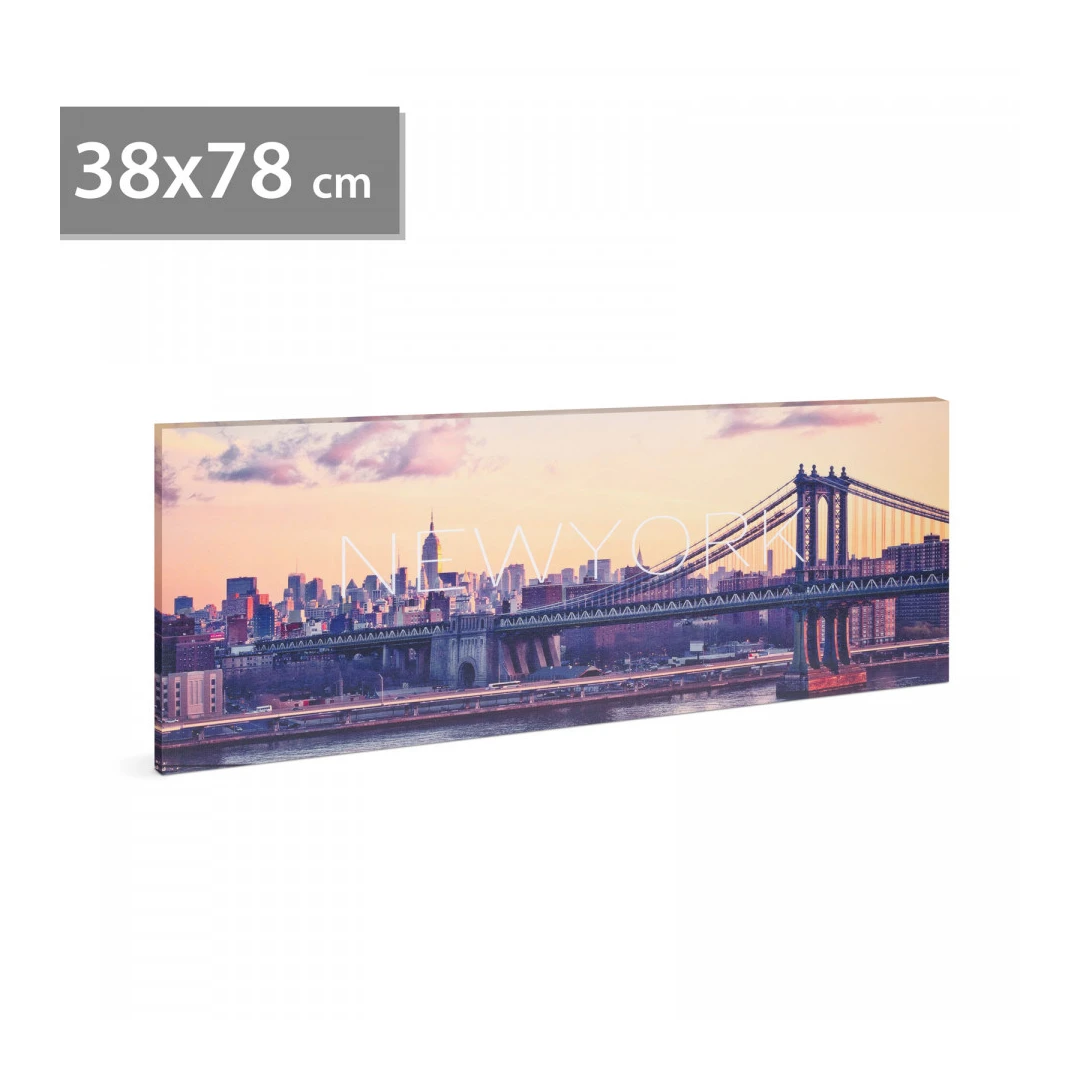 Tablou decorativ cu LED - „New York” - 2 x AA, 38 x 78 cm - 