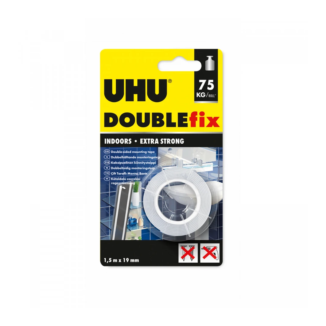 UHU Double Fix - bandă adezivă față-verso - 19 mm x 1,5 m - 