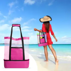Geantă roz de plajă - cu compartiment termic - Family Pound - Fii in pas cu moda si achizitioneaza geanta dama pentru plaja din materiale de calitate la preturi foarte bune