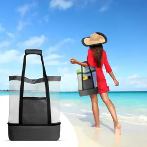 Geantă neagră de plajă - cu compartiment termic - Family Pound - Fii in pas cu moda si achizitioneaza geanta dama pentru plaja din materiale de calitate la preturi foarte bune
