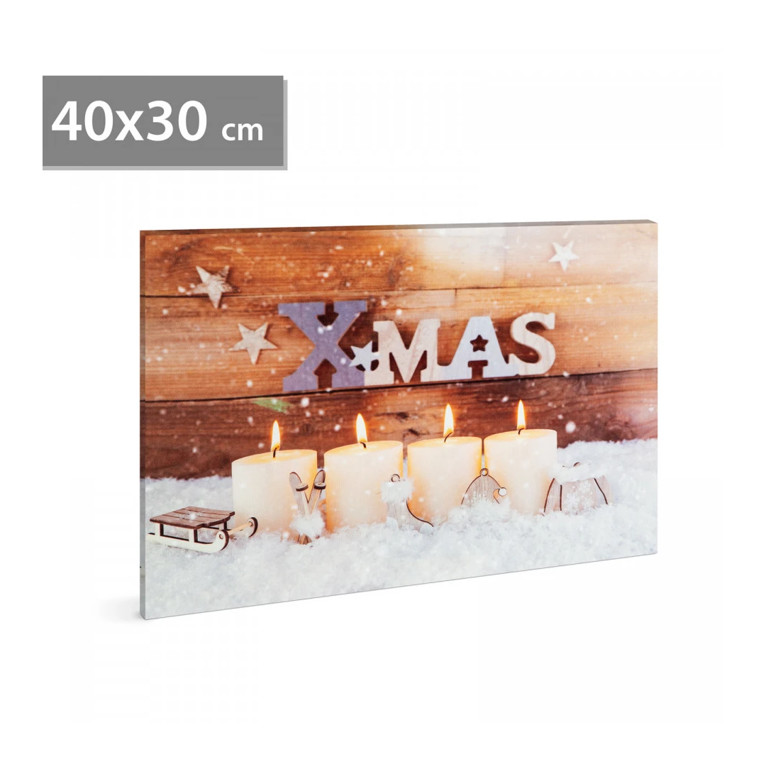 Tablou de Crăciun - LED - cu agățătoare, 2 baterii AA - 40 x 30 cm (4 LEDuri - 