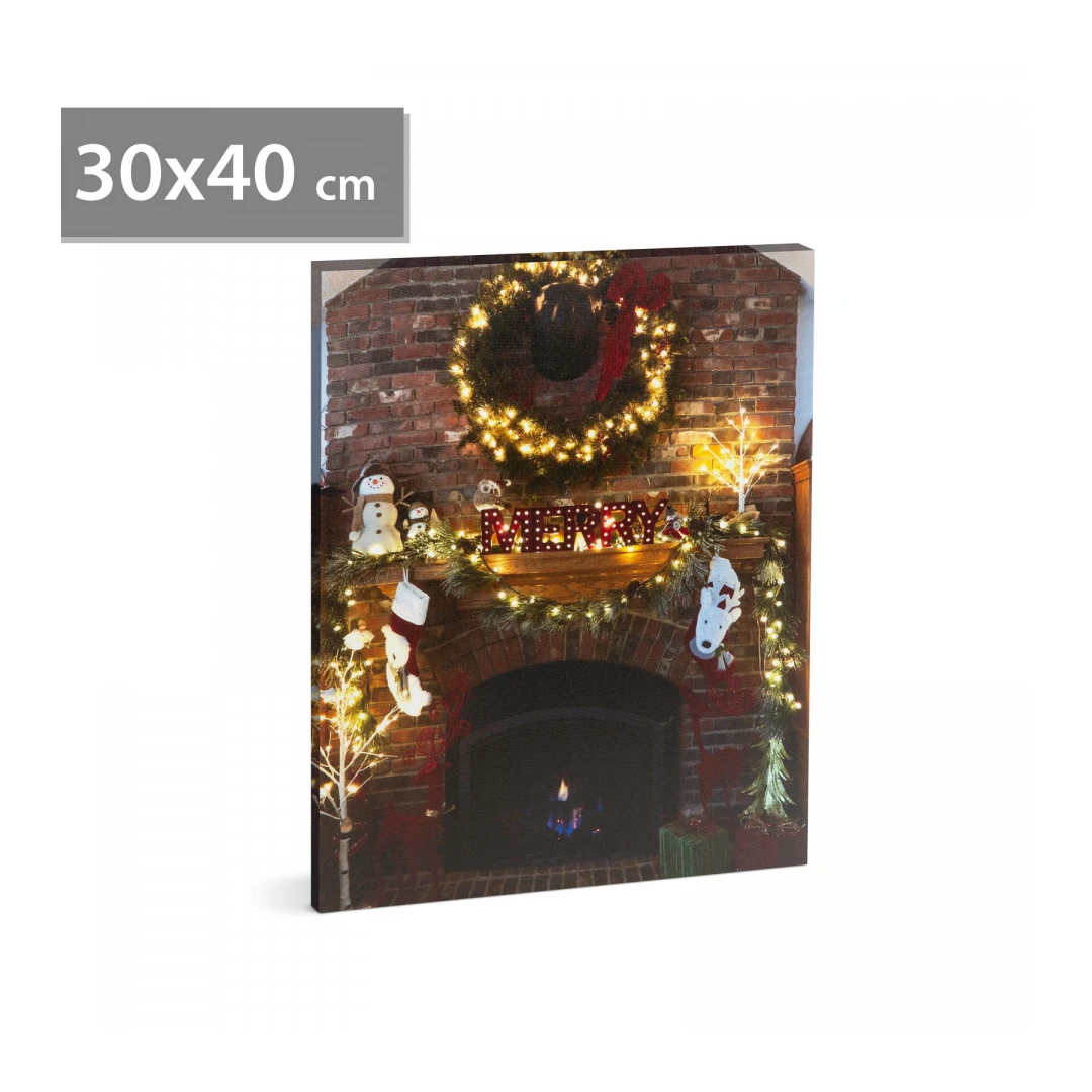 Tablou de Crăciun - LED - cu agățătoare, 2 baterii AA - 30 x 40 cm (58467) - 