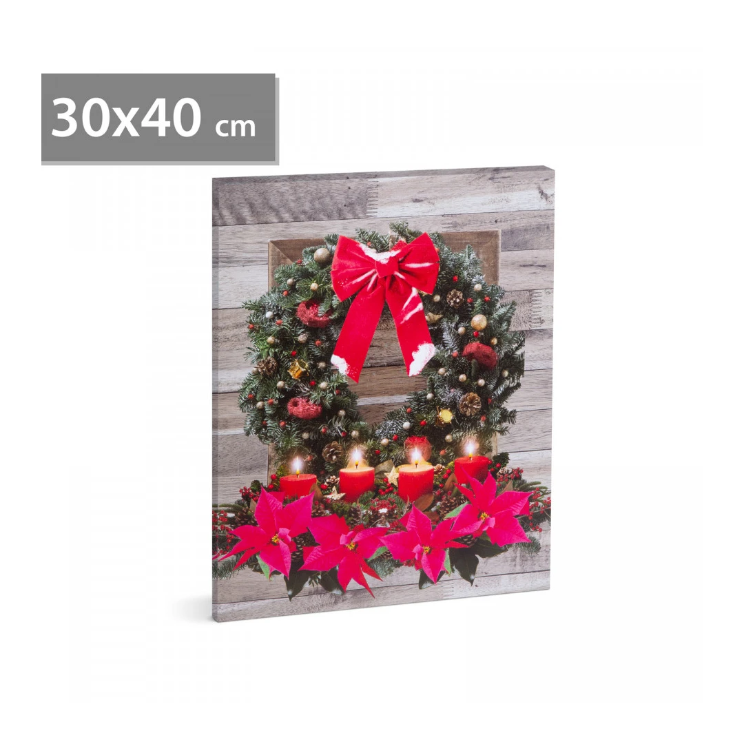 Tablou de Crăciun - LED - cu agățătoare, 2 baterii AA - 30 x 40 cm (58468) - 