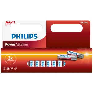 Baterie Philips Power Alkaline LR03P12W/10, tip AAA, 1.5V, set 12 bucati - 