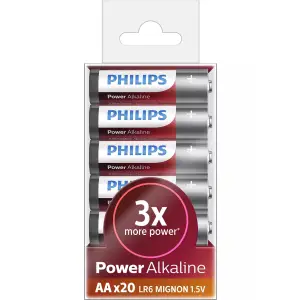 Baterie Philips Power Alkaline LR6P20T/10, tip AA, 1.5V, set 20 bucati - 