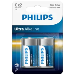 Baterie Philips Ultra Alkaline LR14E2B/10, tip C, 1.5V, set 2 bucati - 