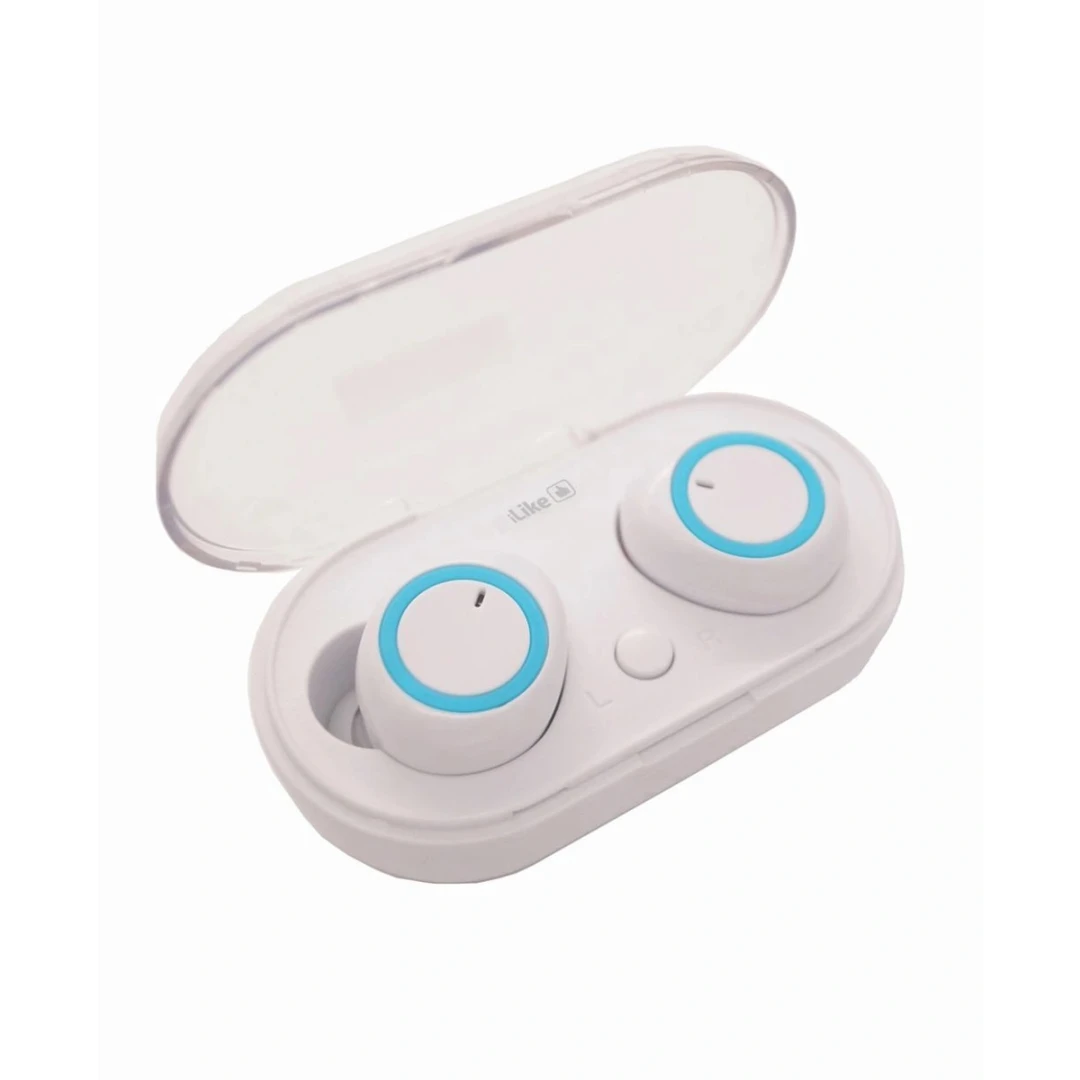 Casti audio in ear iLike IBE01, wireless, Bluetooth 5.0, IPX4, Extra Bass, toc de incarcare, alb/albastru - 