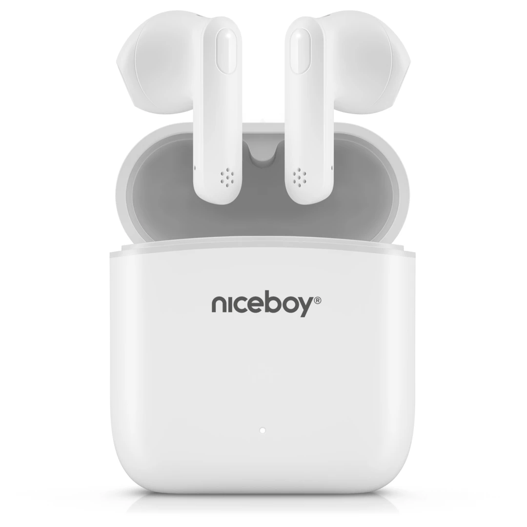 Casti audio in-ear Niceboy HIVE Beans, True Wireless, Bluetooth 5.0, Microfon, asistent vocal, control tactil, IPX4, autonomie de pana la 20 ore, alb - 