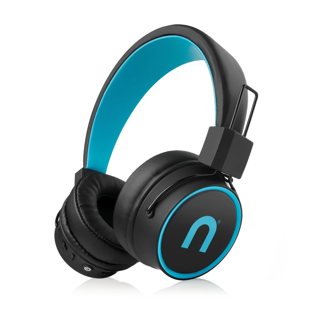 Casti audio on-ear Niceboy 3 Joy, Wireless, Bluetooth 5.3, Microfon, asistent vocal, aplicatie mobila, incarcare rapida, autonomie de pana la 33 ore, negru/albastru - 