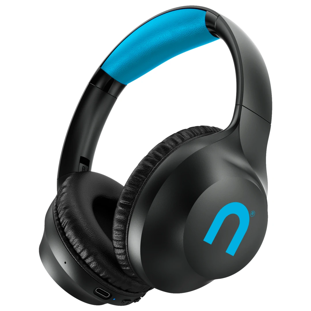 Casti audio on-ear Niceboy HIVE XL 3, Wireless, Bluetooth 5.3, Bass Boost, Microfon, pliabile, asistent vocal, aplicatie mobila, incarcare rapida, autonomie de pana la 69 ore, negru/albastru - 