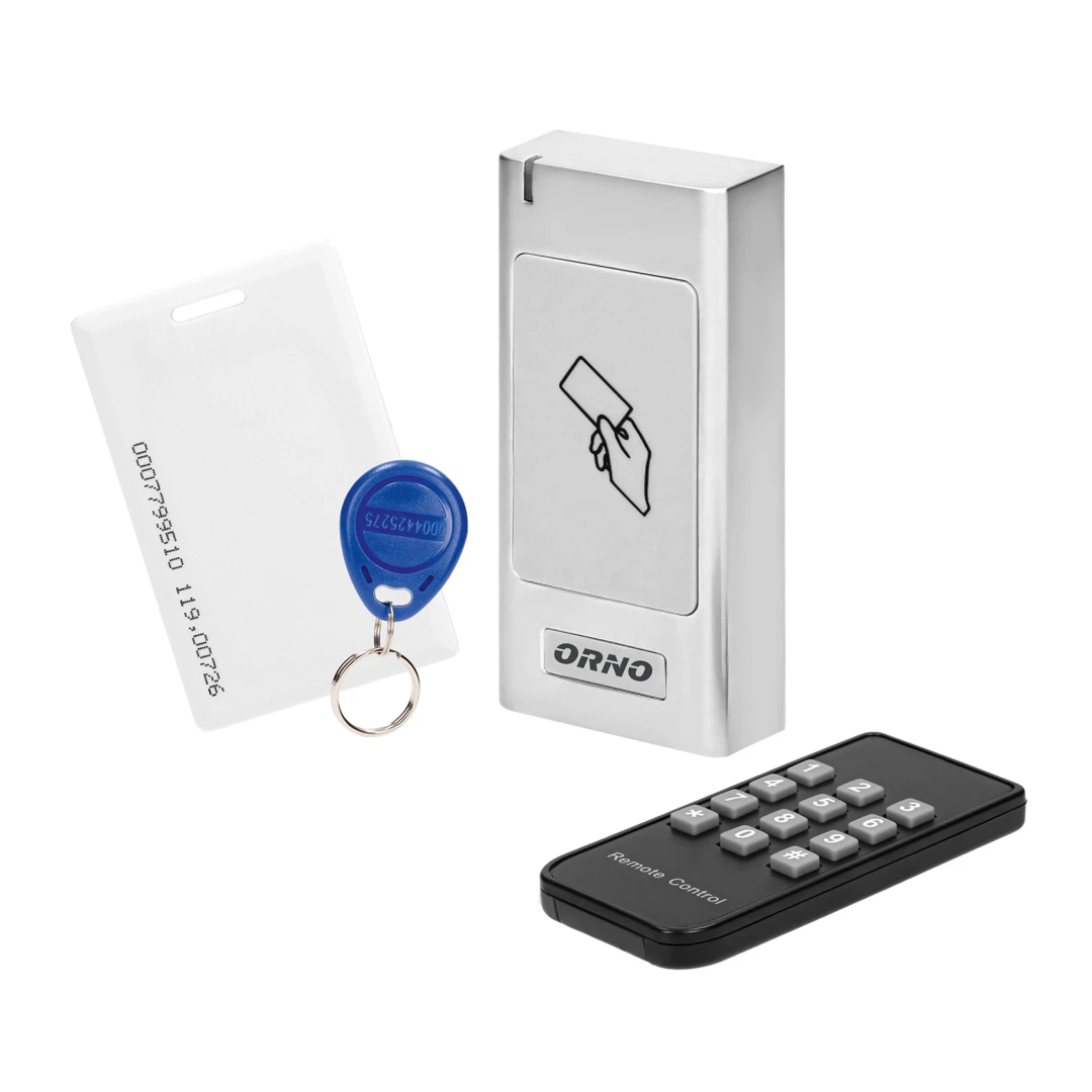 Cititor de carduri si etichete de proximitate ORNO OR-ZS-821, telecomanda, 2000 utilizatori, IP66, carcasa metal, 12V, indicator LED, alb - 