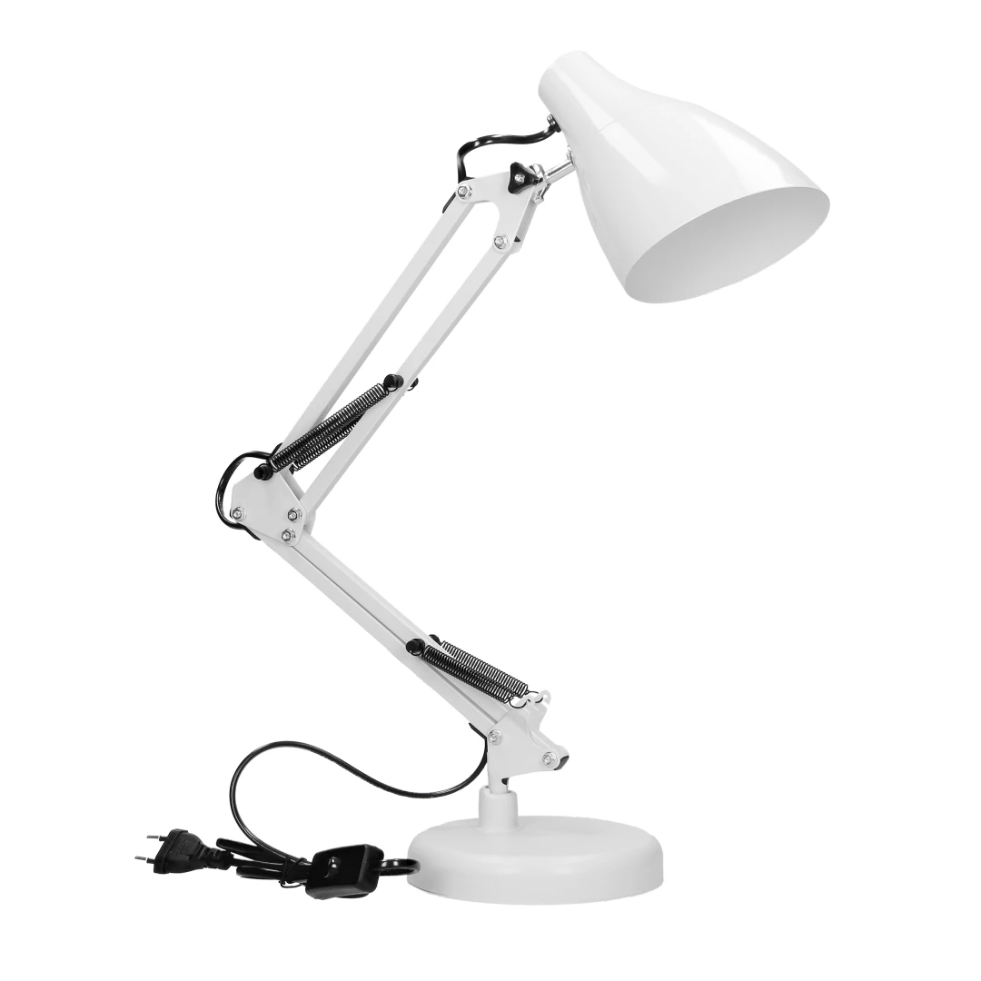 Lampa de birou VIRONE DIAN DL-1/W, E27, 60 W, 3 articulatii mobile, cablu 110 cm cu comutator, otel, alb - 