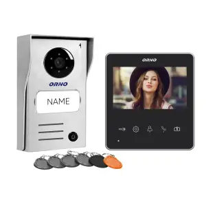 Videointerfon pentru o familie ORNO NAOS RFID OR-VID-SH-1074, color, monitor LCD 4.3", control automat al portilor, 10 sonerii, infrarosu, deschidere cu ajutorul etichetelor de proximitate, gri/negru - 