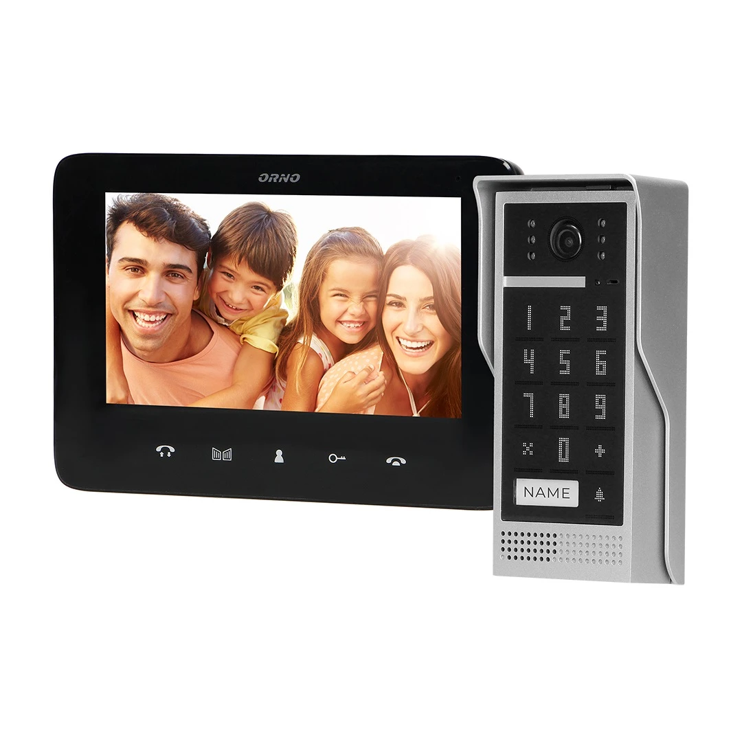 Videointerfon pentru o familie SCUTI ORNO OR-VID-VP-1073/B, color, monitor ultra-plat LCD 7", control automat al portilor, 16 sonerii, functie intercom, tastatura numerica, negru/gri - 
