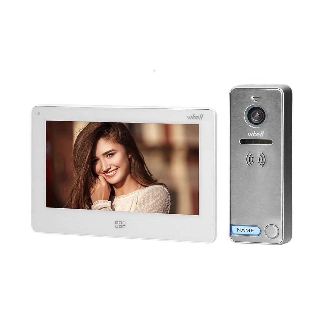 Videointerfon pentru o familie Vibell FELIS MEMO ORNO OR-VID-EX-1060/W, color, monitor plat LCD 7", control automat al portilor, functie intercom, 7 sonerii, IP65, alb/gri - 