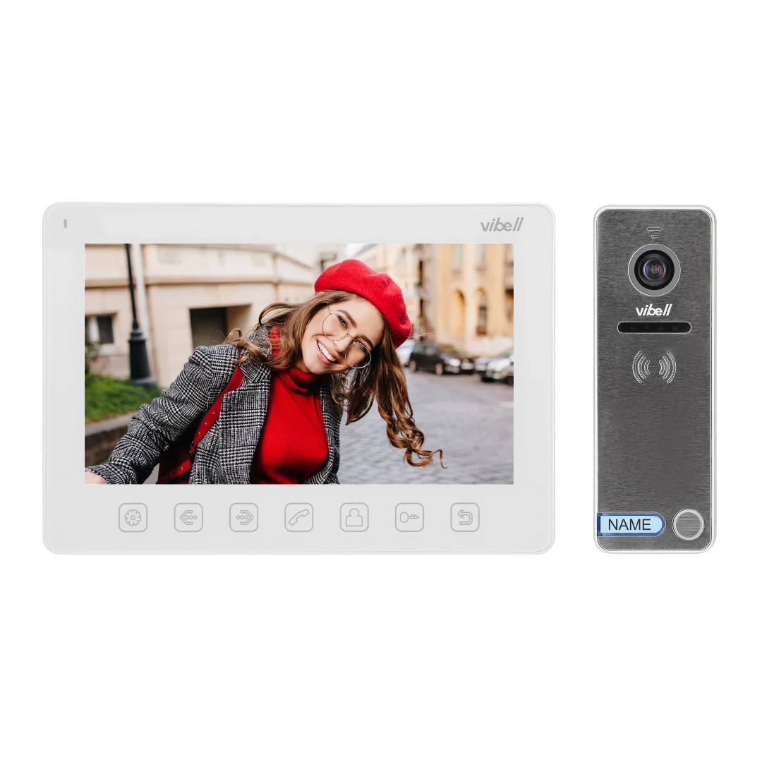 Videointerfon pentru o familie Vibell NOVEO ORNO OR-VID-EX-1057/W, color, monitor plat LCD 7", control automat al portilor, functie intercom, 12 sonerii, IP65, alb/gri - 