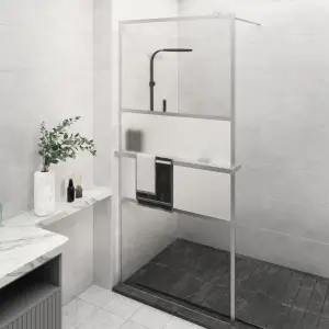 Paravan duș walk-in cu raft crom 90x195 cm sticlă ESG/aluminiu - Aduceți o notă de estetică în baia dvs. cu acest paravan de duș walk-in modern, cu un raft! Material rezistent: Cu o structură inteligentă, sticla ESG...