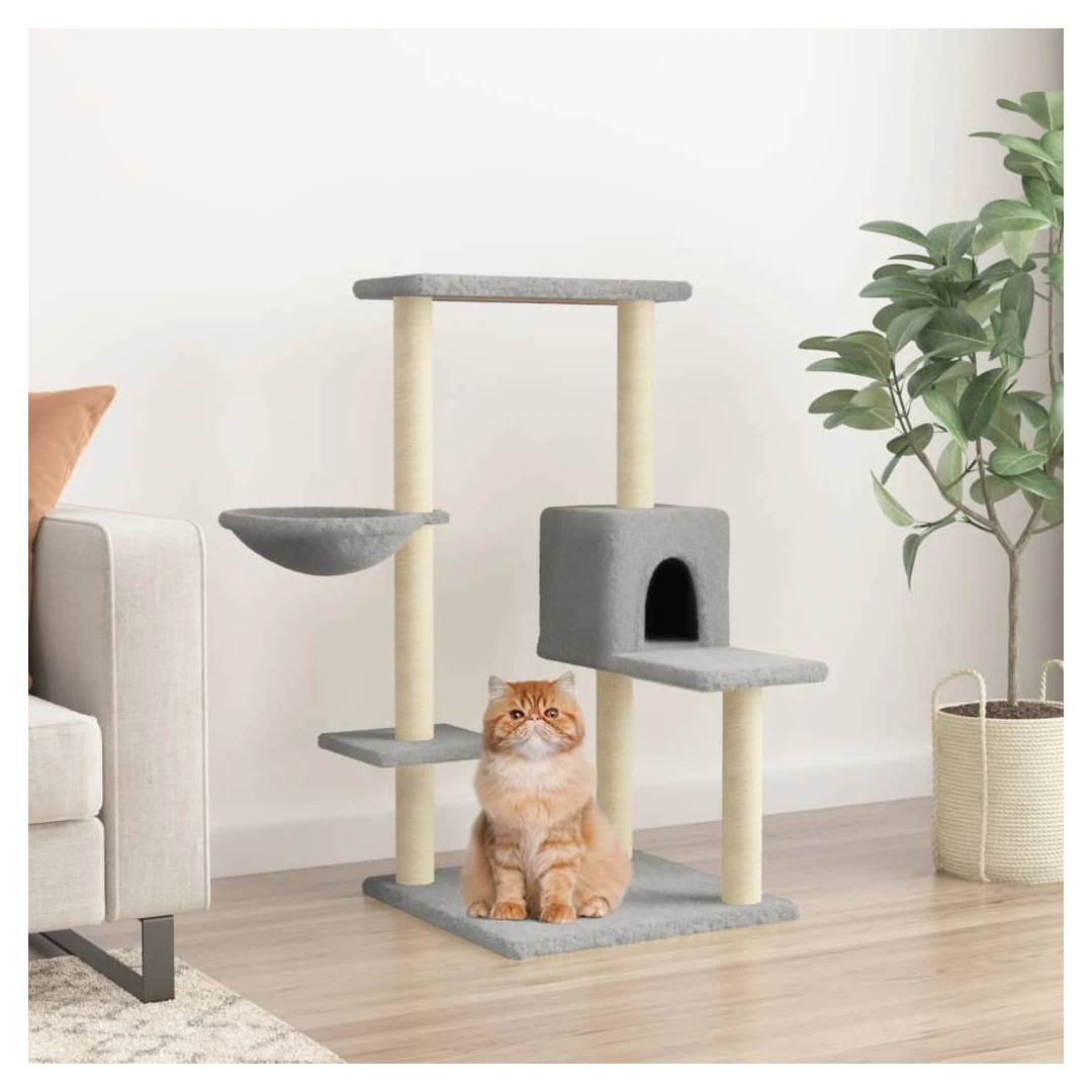 Ansamblu de pisici, stâlpi din funie sisal, gri deschis, 95 cm - Distrați-vă pisicile minunate la nesfârșit, cu acest ansamblu pentru pisici, totul într-unul! Turn pentru pisici all-in-one: Mobilierul pentru pisici...
