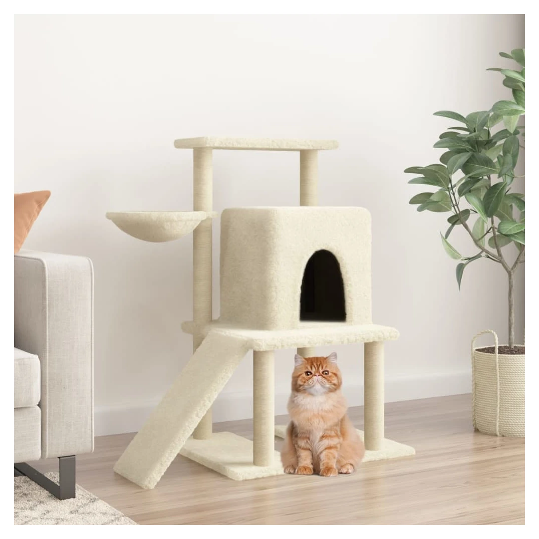 Ansamblu de pisici cu stâlpi din funie de sisal, crem, 96,5 cm - Distrați-vă pisicile minunate la nesfârșit, cu acest ansamblu pentru pisici, totul într-unul! Turn pentru pisici versatil: Mobilierul pentru pisici pe...