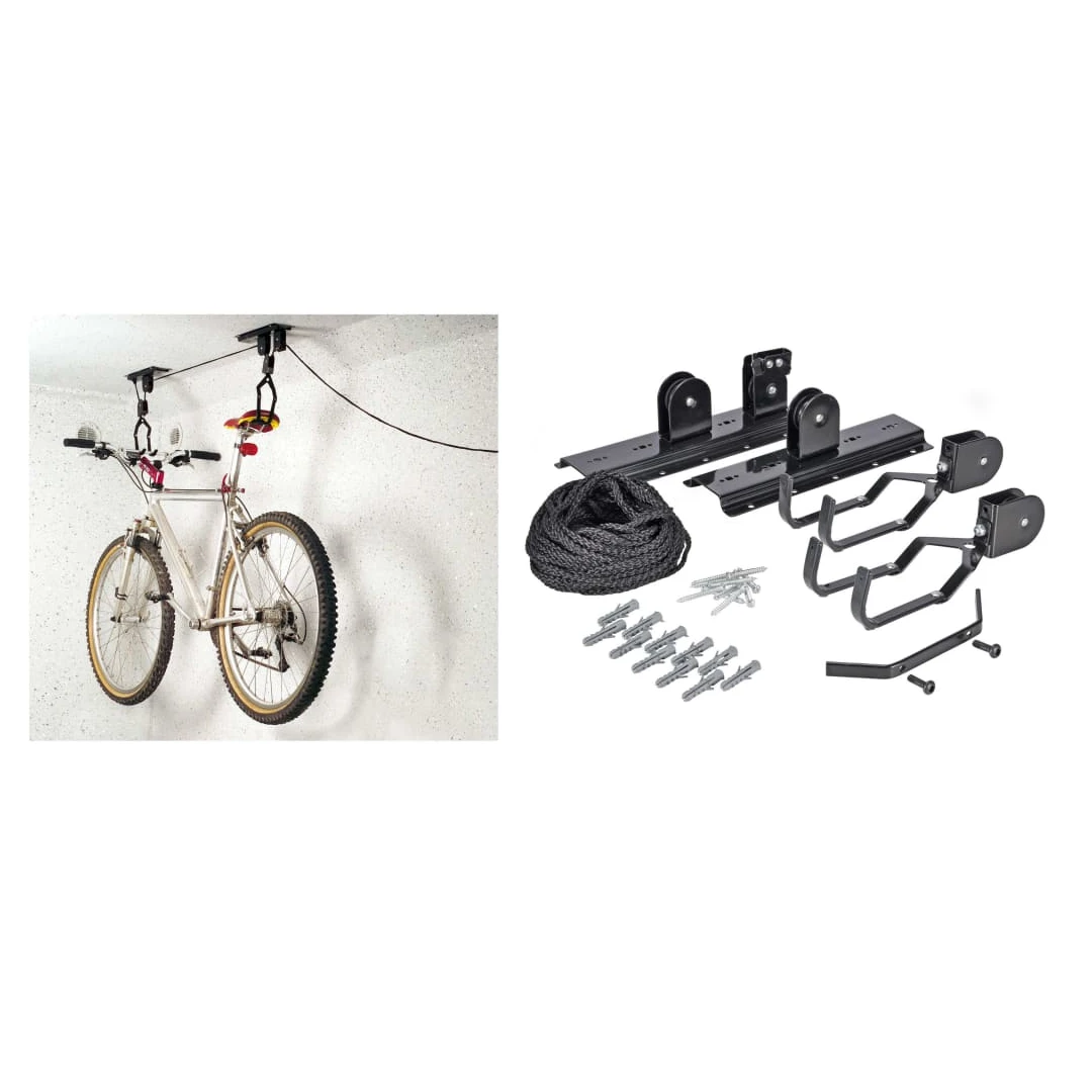 HI Sistem de ridicare pentru biciclete, negru, metal - Sistemul de ridicare pentru biciclete, montat pe tavan, de la HI, vă permite să profitați de spațiul nefolosit din tavan, pentru a vă depozita bicicle...