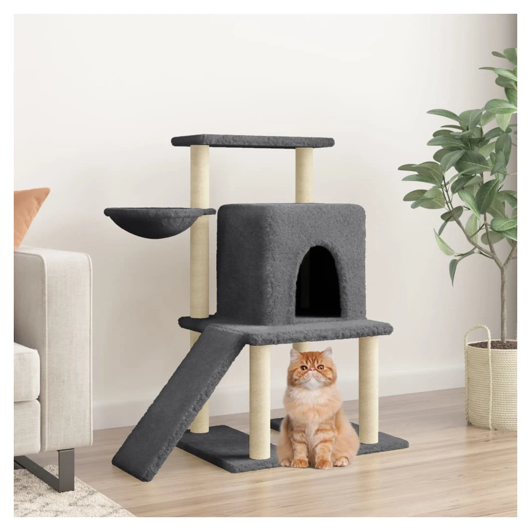 Ansamblu de pisici, stâlpi din funie sisal, gri închis, 96,5 cm - Distrați-vă pisicile minunate la nesfârșit, cu acest ansamblu pentru pisici, totul într-unul! Turn pentru pisici versatil: Mobilierul pentru pisici pe...