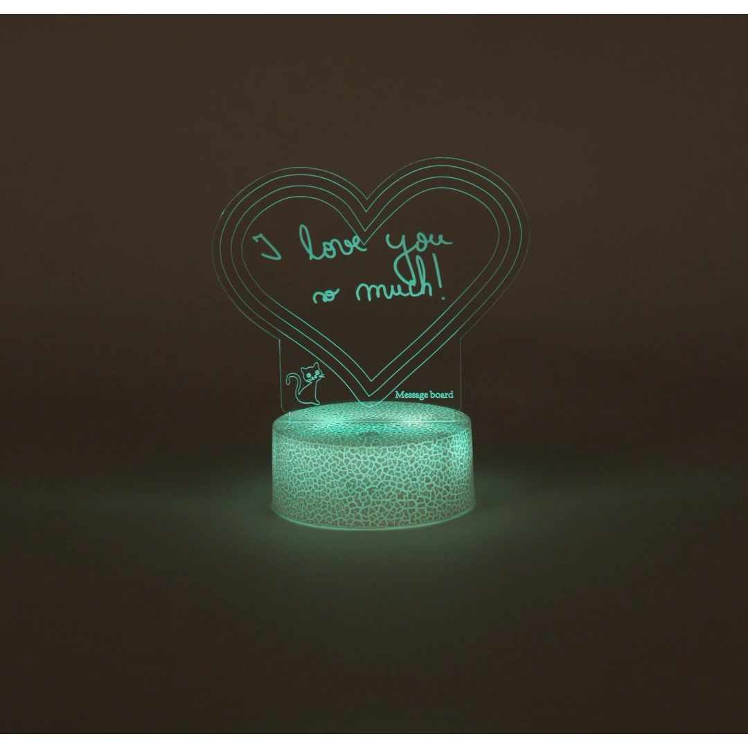 Lampa decorativa 3D halber cu mesaj personalizabil tip Inimioara cu marker inclus, Alb - 