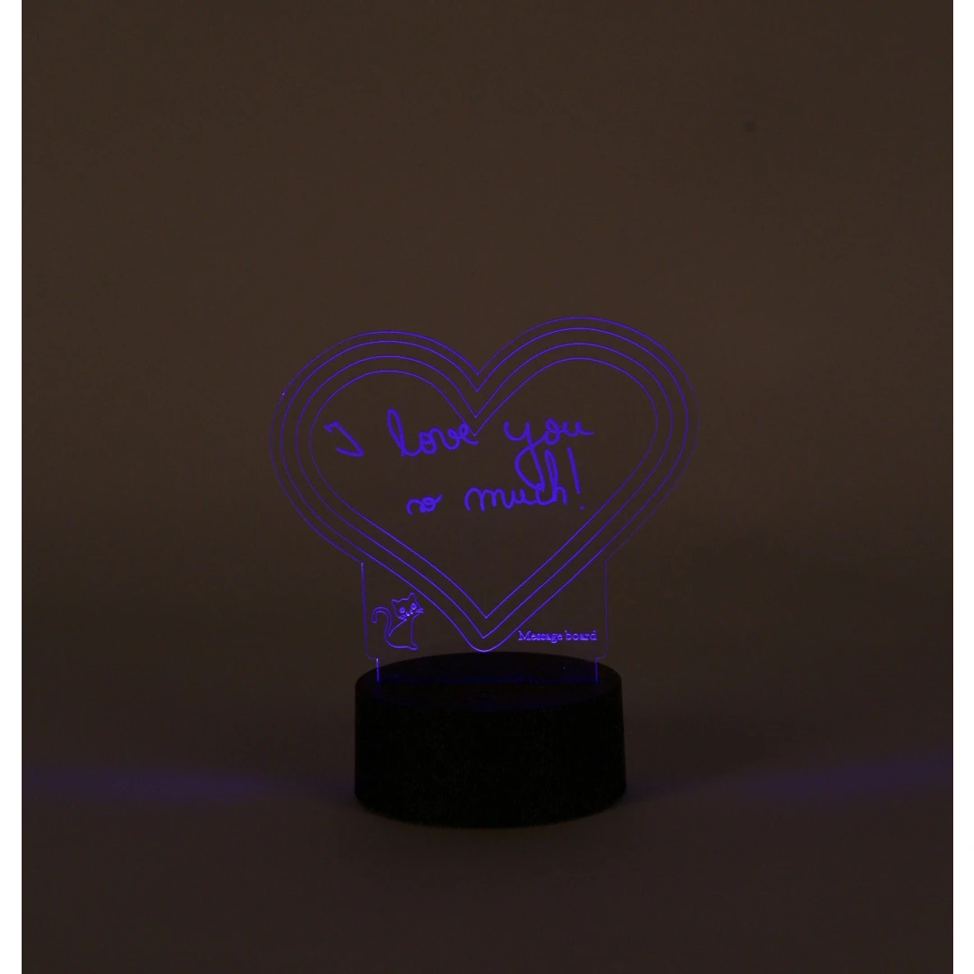 Lampa decorativa 3D halber cu mesaj personalizabil tip Inimioara cu marker inclus, Negru - 
